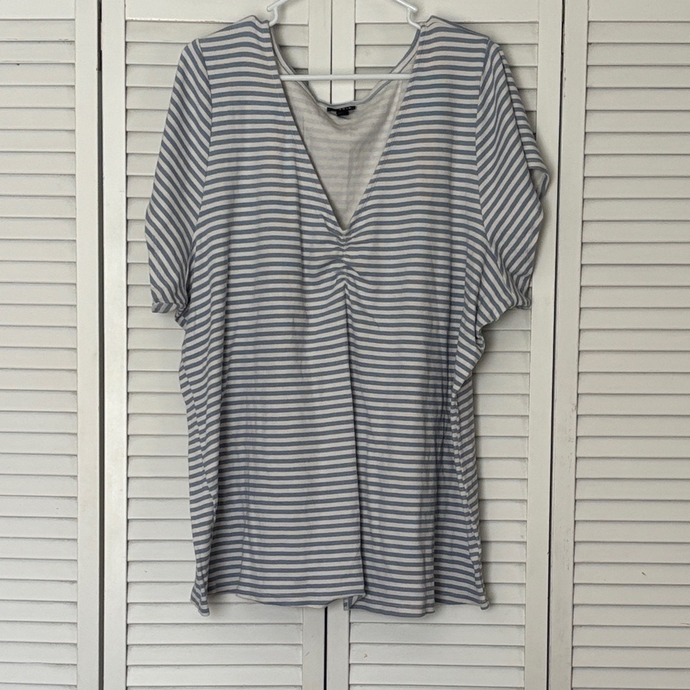 Torrid Navy and White Striped V-Neck Tee